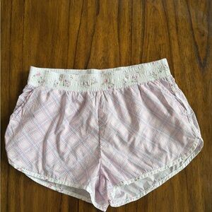 Rewash Pink Plaid Lounge Shorts with Floral Waistband